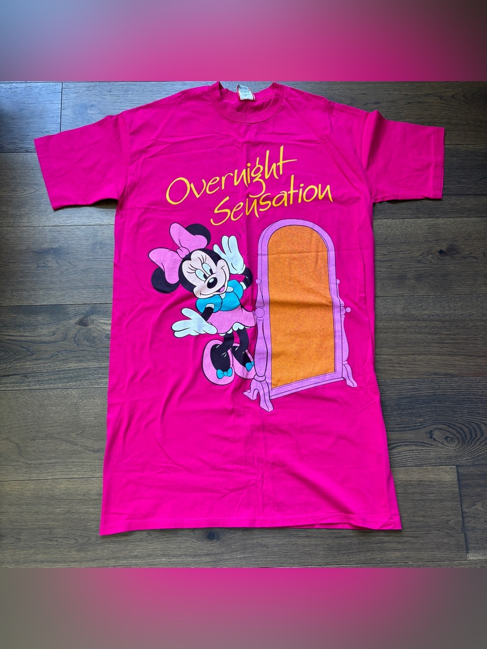 Vintage 90s Walt Disney World Minnie Mouse Pink Night Shirt Night Gown One Size